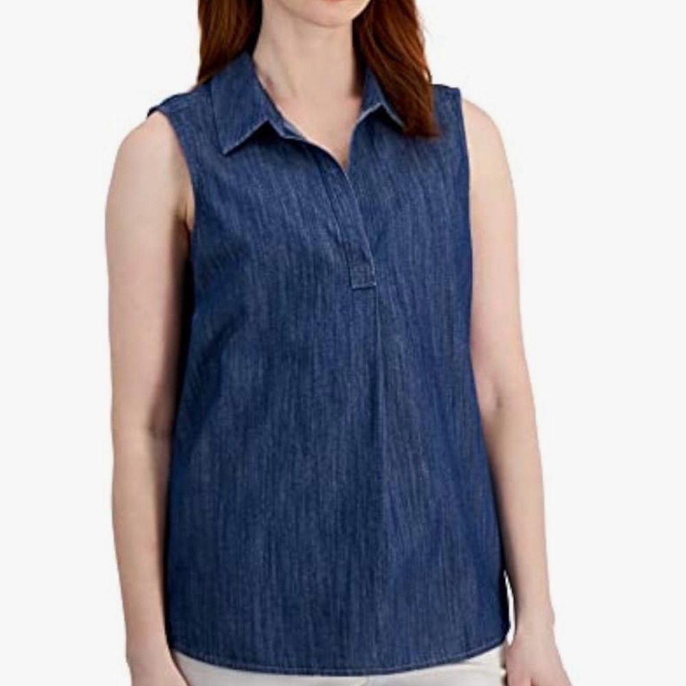 Liz Claiborne Jeans off sleeve top short blue size L